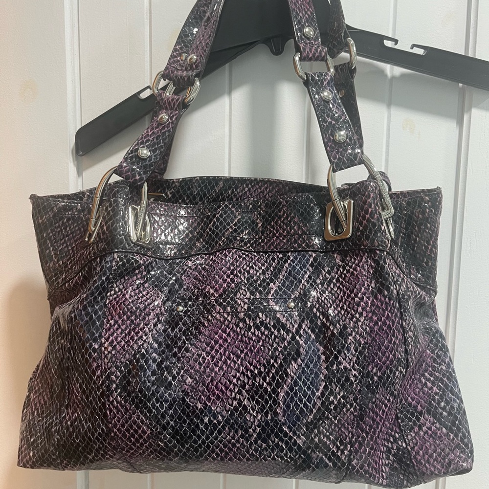 B. Makowsky Purple and Black Shoulder Bag with Snakeskin Pattern
